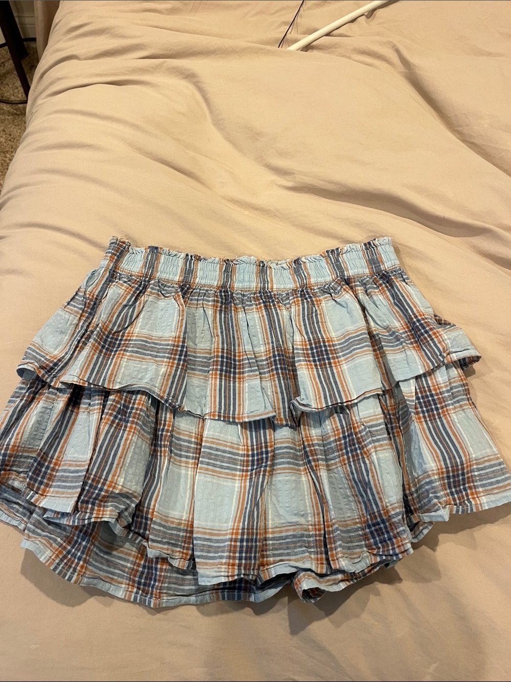 aerie Blue and Brown Plaid Ruffle Skirt